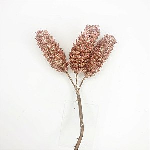 Pick Decorativo de Natal - Pinhas Glitter Rosa - 16,5cm  - 1 unidade - Cromus - Rizzo