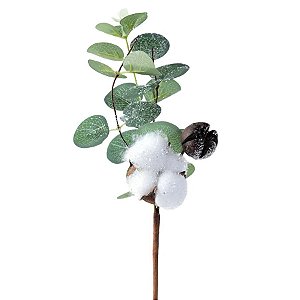 Pick Decorativo de Natal - Galho Eucalipto Verde e Branco - 30cm  - 1 unidade - Cromus - Rizzo