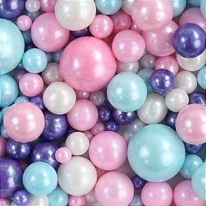 Confeito Sugar Beads Perolizado Sortidos Rosa Roxo Azul e Branco - 1 unidade - Cromus Linha Profissional Allonsy - Rizzo