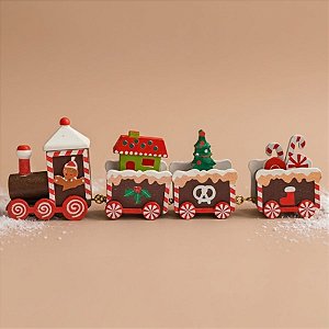 Enfeite de Madeira de Natal Trem - Biscoito e Temas Natalinos - 20cm - 1 unidade - Rizzo