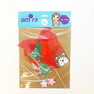 Kit Topo de Bolo Presente de Natal Vermelho - 20cm  - 3 unidades - Amora - Rizzo Confeitaria