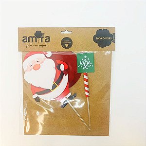 Kit Topo de Bolo Papai Noel "Feliz Natal" - 20cm  - 2 unidades - Amora - Rizzo Confeitaria