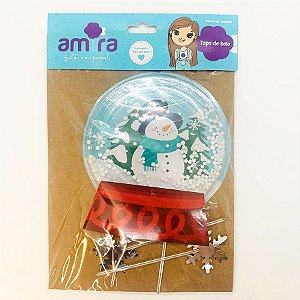 Kit Topo de Bolo Globo Boneco de Neve - 18cm  - 3 unidades - Amora - Rizzo Confeitaria