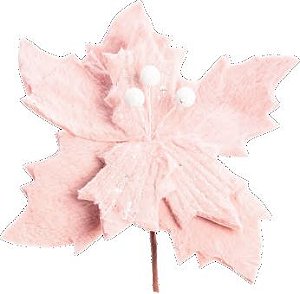 Galho Pick Poinsetia Decorativo - Pelucia Rosa - Cromus Natal - 1 unidade - Rizzo