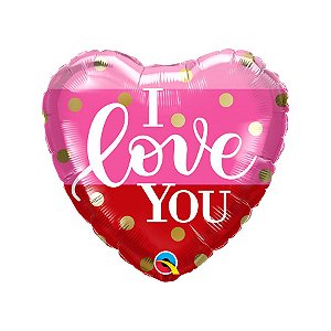 Balão de Festa Microfoil 18" 46cm - Coração I Love You Bolinhas Douradas - 1 unidade - Qualatex - Rizzo