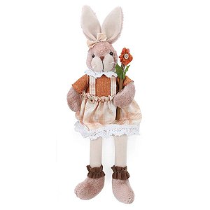 Coelho Decorativo Sentado com Flor - Mascavo - 1 unidade - Cromus Páscoa - Rizzo