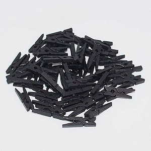 Mini Prendedor de Madeira Preto 2,5cm - 50 Unidades - Rizzo