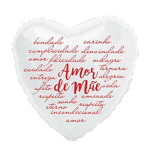 Balão de Festa Metalizado 20" 50cm - Coração "Amor de Mãe" - 1 unidade - Flexmetal - Rizzo