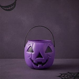 Mini Baldinho de Halloween com Alça - Abóbora - Roxo com olhos Pretos - 1 unidade - Rizzo