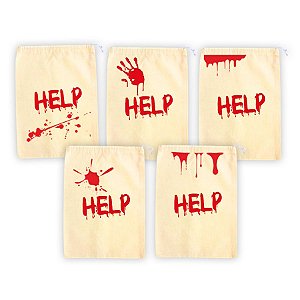 Kit Saco de Algodão Cru com Estampa Halloween - Help Mod.1 - 13x20cm - 5 unidades - Rizzo