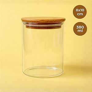 Pote de Vidro Hermético com Tampa de Bambu - 8x10cm - 380ml - 1 unidade - Rizzo