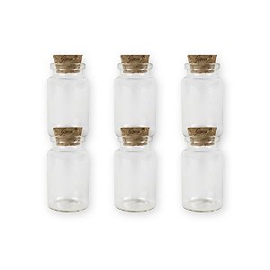 Kit 6 Potinhos de Vidro Hermético para Lembrancinha com Tampa de Rolha - 20ml - Rizzo