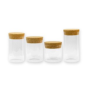 Kit 4 Potes de Vidro para Tempero/Condimentos com Tampa Rolha - Rizzo