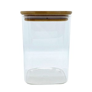 Pote de Vidro Hermético com Tampa de Bambu - 10x12cm - 800ml - 1 unidade - Rizzo