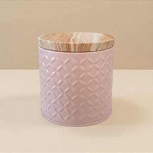 Lata de Metal Redonda Texturizada - Rosa - 10x10cm - 1 unidade - Rizzo