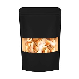Saco de Papel Preto com Visor Stand Up Pouch Zip 15x22x4cm - Hermético e Impermeável Dentro e Fora - 50 un - Rizzo