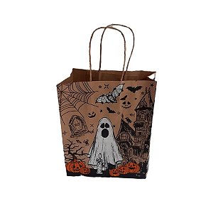 Sacola para Lembracinha Halloween - Fantasma Kraft - 17,5x8,5x21,5cm - 10 unidades - WMA - Rizzo