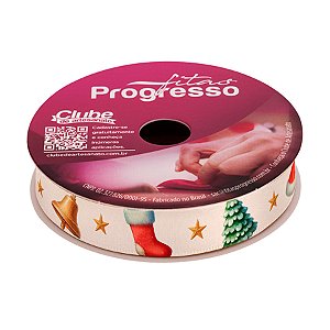 Fita de Cetim 10m x 15mm - Cor 076 - Elementos Natalinos - Rolo 10 metros - 1 unidade - Progresso - Rizzo