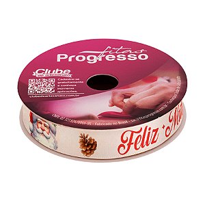 Fita de Cetim 10m x 15mm - Cor 075 - Frase Feliz Natal com Papai Noel - Rolo 10 metros - 1 unidade - Progresso - Rizzo