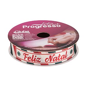 Fita de Cetim 10m x 15mm - Cor 062 - Frase de Feliz Natal Cartão Postal - Rolo 10 metros - 1 unidade - Progresso - Rizzo