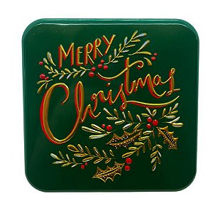 Lata de Metal de Natal Quadrada - Verde - 17x17x5,8cm - 1 unidade - Rizzo