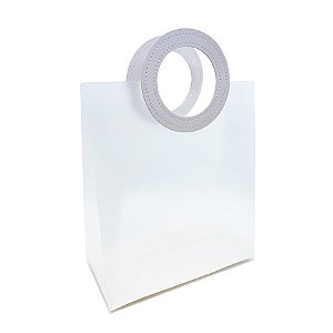 Sacola Transparente Fosca PVC com Alça Redonda de Couro Branca - 22,5x20x10cm - 1 unidade - Artlille - Rizzo