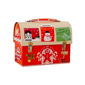 Lata de Metal de Natal - Caixa Maleta Bege - 17cm - 1 unidade - Rizzo