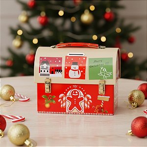 Lata de Metal de Natal - Caixa Maleta Bege - 17cm - 1 unidade - Rizzo