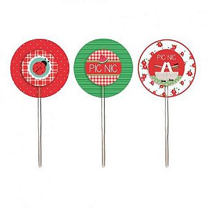 Pick para Cupcake Redondo Festa Pic Nic - 12 unidades - Cromus - Rizzo
