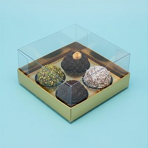 Caixa Base Brigadeiro - Dourado - 4 cavidades (9x9x4,5cm) - 10 unidades - Assk - Rizzo