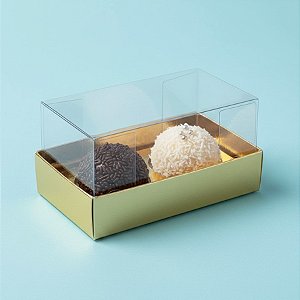 Caixa Base Brigadeiro - Dourado - 2 cavidades (8,5x5x4,5cm) - 10 unidades - Assk - Rizzo