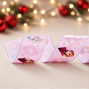 Fita Decorativa Aramada de Natal - Elsa e Anna - 6,3cm x 9,14m - 1 unidade - Cromus - Rizzo