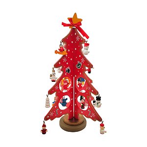 Enfeite de Madeira Árvore de Natal Vermelha Mod.2 - 25,5cm - 1 unidade - Rizzo