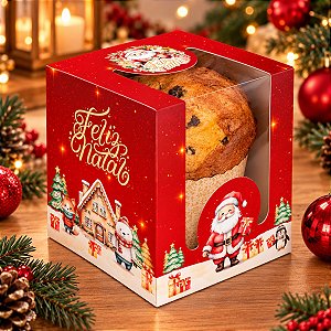 Caixa de Panetone Classic com Visor - Natal Encantado - 5 unidades - Ideia Embalagens - Rizzo