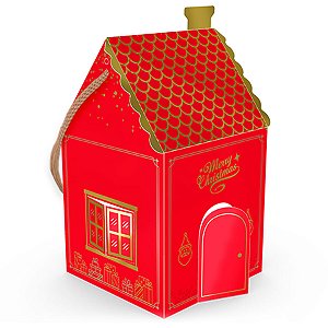 Caixa Panetone Casa - Natal Clássico - 14x14x24cm - Ref 5160 - 5 unidades - Ideia Embalagens - Rizzo