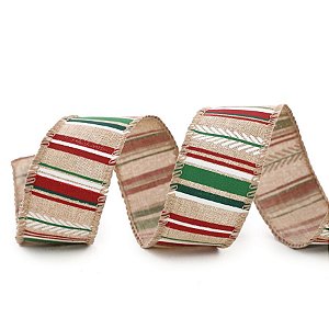 Fita Decorativa Aramada - Vermelho, Verde e Branco - 3,8cm x 9,14m - 1 unidade - Cromus - Rizzo