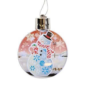 Enfeite Para Pendurar Redondo - Boneco de Neve com Led - 11cm - 1 unidade - Cromus - Rizzo