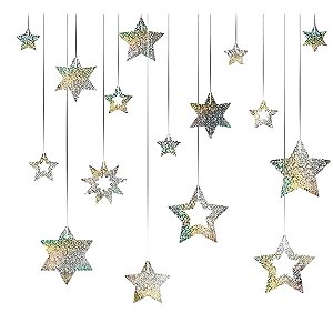 Decoração de Pendurar - Estrelas Holografico Prata Ano Novo - 1 unidade - Regina - Rizzo