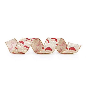 Fita Decorativa Aramada - Estampada Papai Noel - 6,3x914cm   - 1 unidade - Cromus - Rizzo