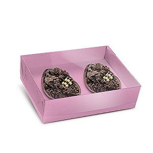 Caixa New Practice Com Colher para Dois Meio Ovo Mini 50g Blush 06 unidades - Cromus Páscoa - Rizzo Embalagens