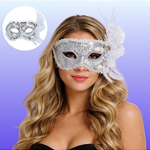 Máscara De Carnaval Veneza - Paetê e Prata - 1 unidade - Cromus - Rizzo