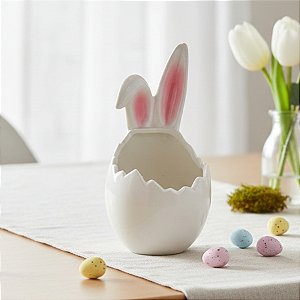 Pote Decorativo de Páscoa - Cerâmica Com Orelhas de Coelho - 18cm - 1 unidade - Cromus - Rizzo