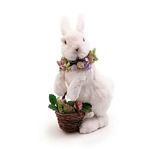 Coelho Decorativo em Pé com Cesta de Flores - Páscoa - 1 unidade - Cromus - Rizzo