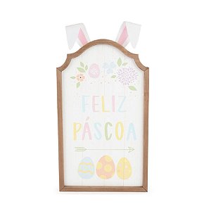Placa Decorativa De Páscoa - Feliz Páscoa - 49,5x28cm - 1 unidade - Cromus - Rizzo