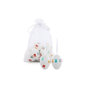 Mini Ovos De Páscoa Branco Com Orelhinhas Coloridas Para Pendurar - 4cm - 9 unidades - Cromus - Rizzo