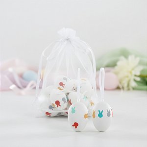 Mini Ovos De Páscoa Branco Com Orelhinhas Coloridas Para Pendurar - 4cm - 9 unidades - Cromus - Rizzo