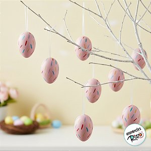 Ovinhos de Páscoa Decorativos para Pendurar - Rosa Com Respingos Colorido - 4cm - 9 unidades - Cromus - Rizzo