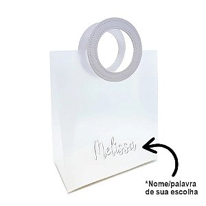 Sacola PVC com Alça Redonda de Couro Branca Personalizada com Nome - 22,5x20x10cm - 1 unidade - Artlille - Rizzo