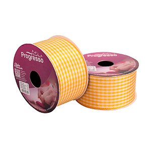 Fita de Cetim 10m x 38mm - Cor 038 - Xadrez Amarelo Ouro - Rolo 10 metros  - 1 unidade - Progresso - Rizzo
