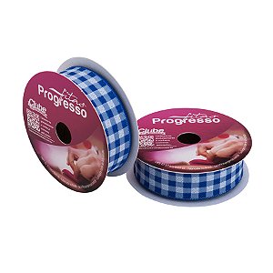Fita de Cetim 10m x 22mm - Cor 214 - Xadrez Azul Royal - Rolo 10 metros  - 1 unidade - Progresso - Rizzo
